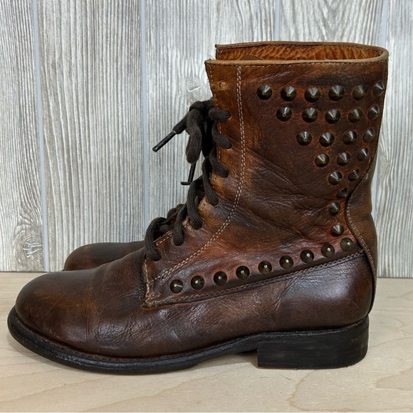 Bed Stu Cobbler Series Studded Distressed Brown Leather Lace-Up Boots Size 8.5 - Picture 4 of 15